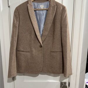 J.Crew Tan Herringbone Wool-Blend Blazer (Size 16)